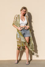 Load image into Gallery viewer, Velvet Fringe Kimono (Chartreuse)
