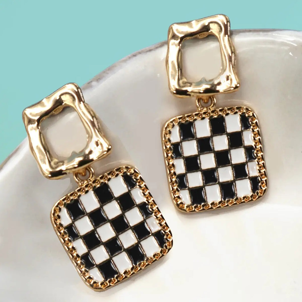 Square Checker Drop Earrings