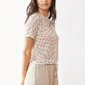 Checker Board Short Sleeve Mesh Top